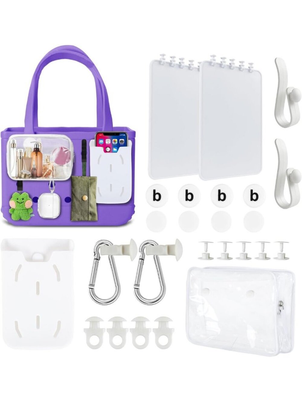 16 PCS Beach Bag Accessories Set - Hooks, Key Chain Holder, Divider Tray & More